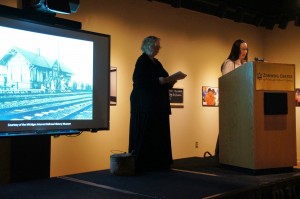 Gail and Valoree up on stage.