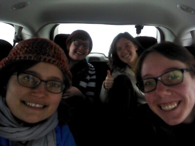 Megann, Brenna, Sam and Kathryn in the van during the long drive